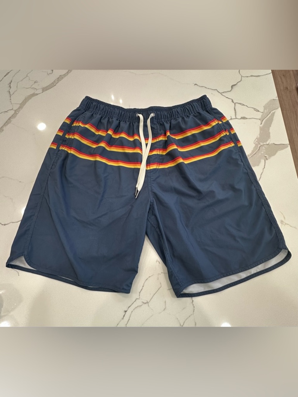 Fair Harbor The Anchor Board Shorts Lined Blue Retro Stripe XL